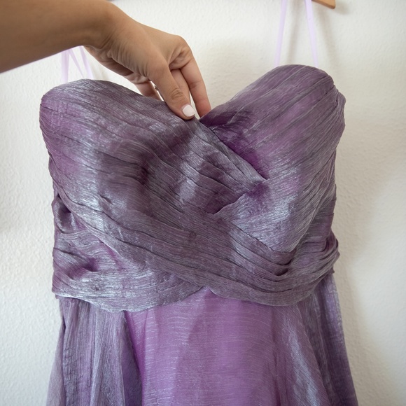 LA FEMME Strapless Purple Metallic Organza Gown - Picture 3 of 6